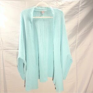 J.Jill 4X Aqua Open Front Ribbed Cardigan Quiet Luxury Coastal Chic Grannycore